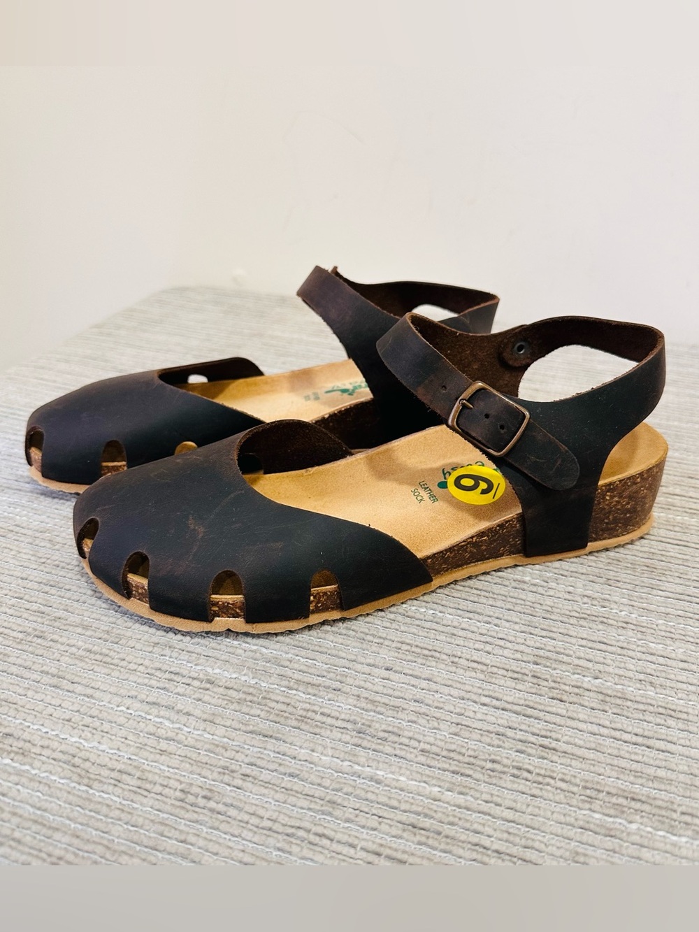 BioNatura Solo Leather Mary Jane Sandals Clog Wedge Made in Italy Women’s Size 9
